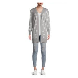 Women's Star Patterned Open-Front Cardigan Large